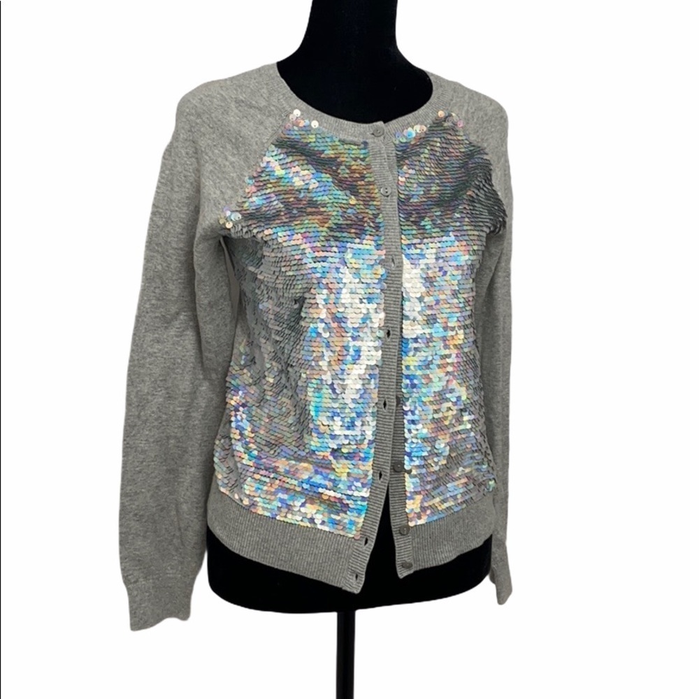 Lands end girls sequin cardigan sz L